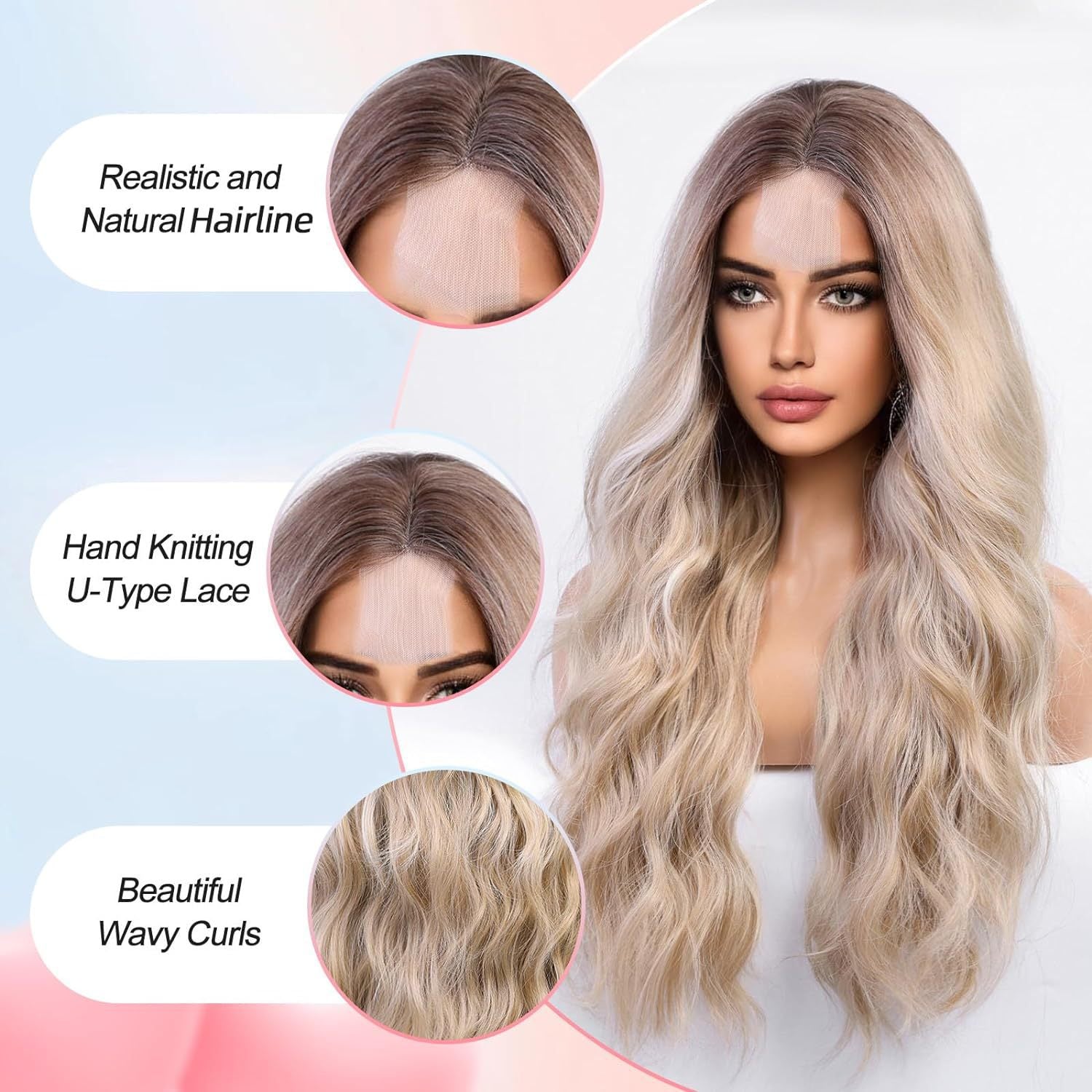 Amazon's new wig for women in Europe and America, front lace synthetic headband, small lace, medium split, long curly hair wigs