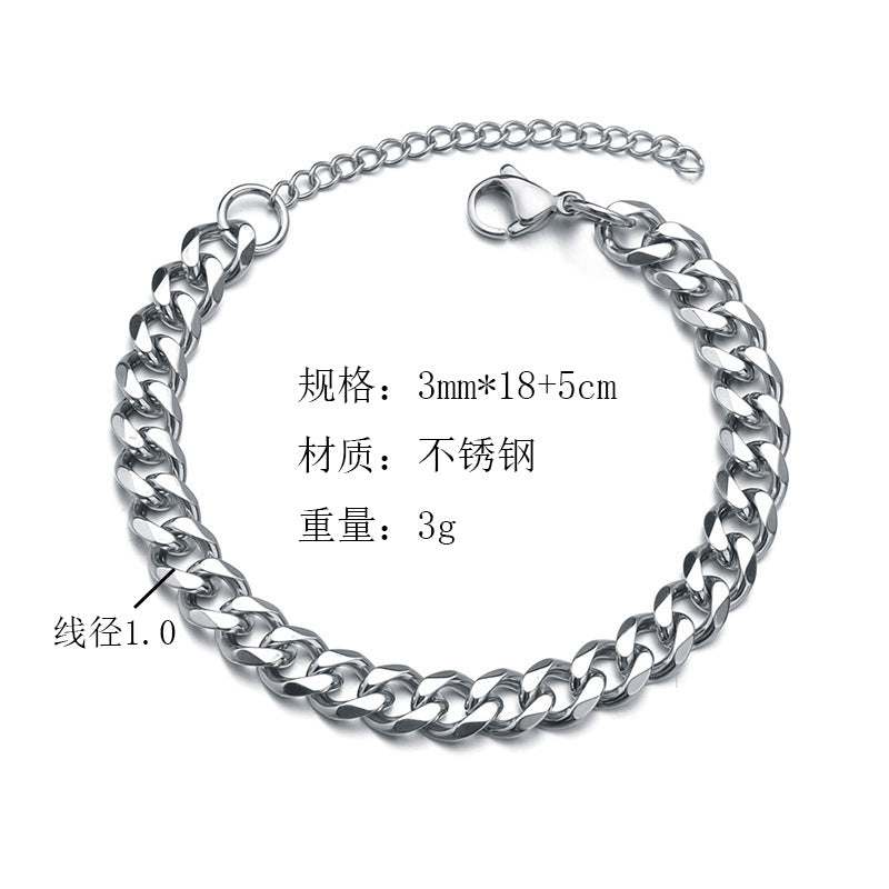 Stainless Steel Six Side Grinding Bracelet Hot Sale Cross Border Male Fashion Simple Cuban Bracelet Gold Plated 18K Titanium Steel Bracelet