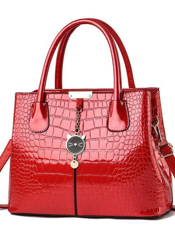 Foreign Trade Women's Bag 2025 New Texture Bright Leather Crocodile Pattern Large Capacity Handbag Trendy Fashion Western Mom Bag