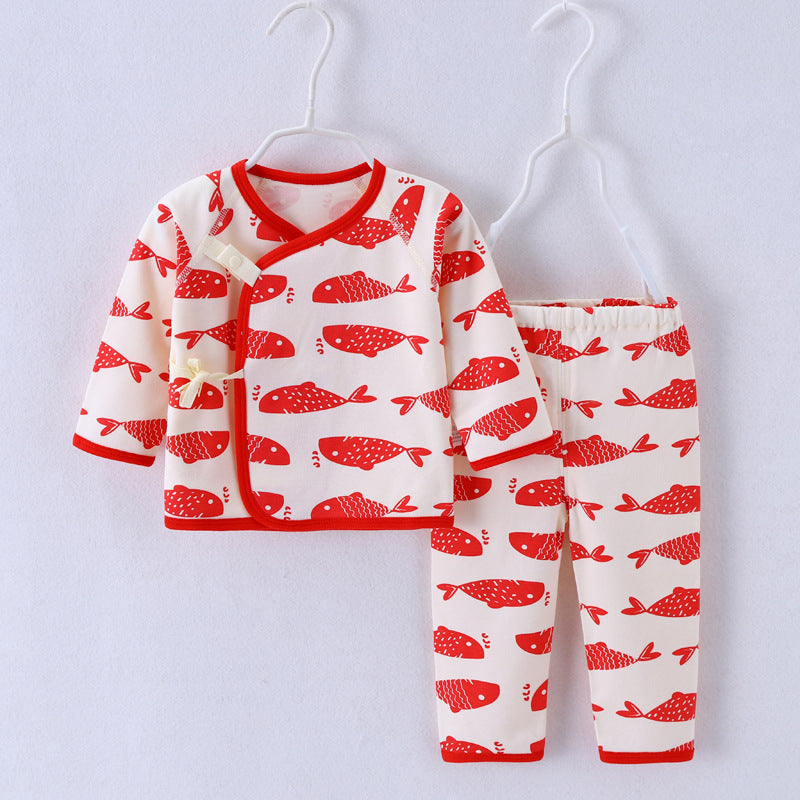 Newborn clothes 0-3 months pure cotton spring and autumn style boneless baby monk clothes pajamas baby underwear lace up set 6