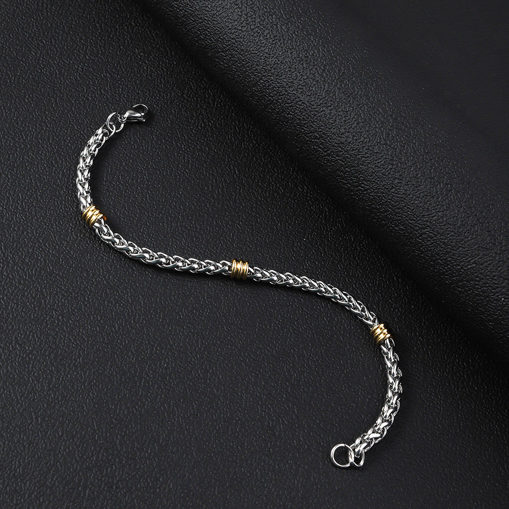 Cross border stainless steel keel chain string gold bead bracelet titanium steel long versatile necklace men's simple 5mm flower basket chain