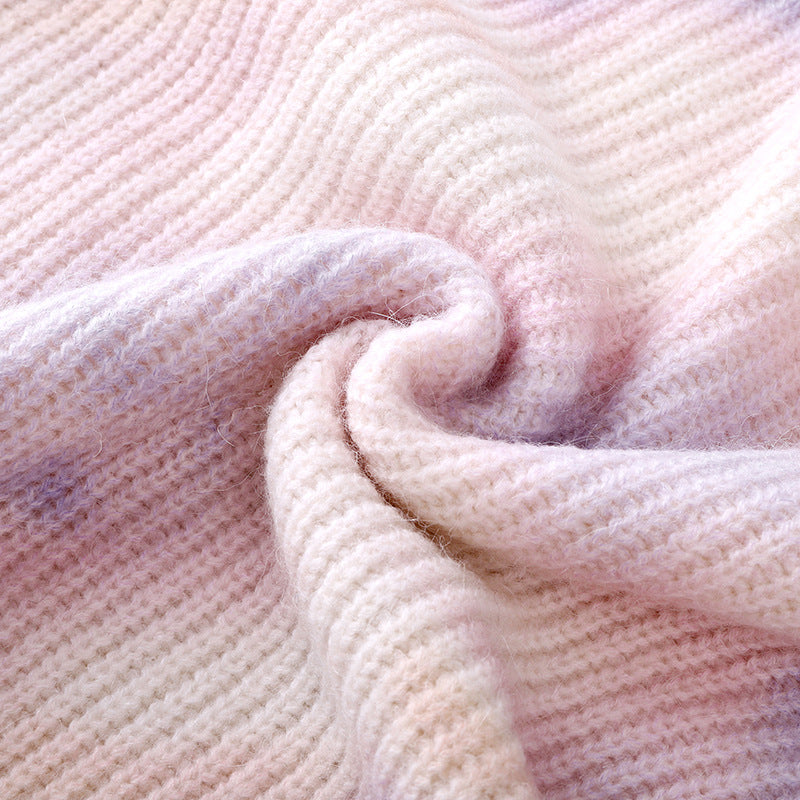 Elegant purple sweater with round neck and long sleeves in high-quality dyed alpaca wool knit with knot