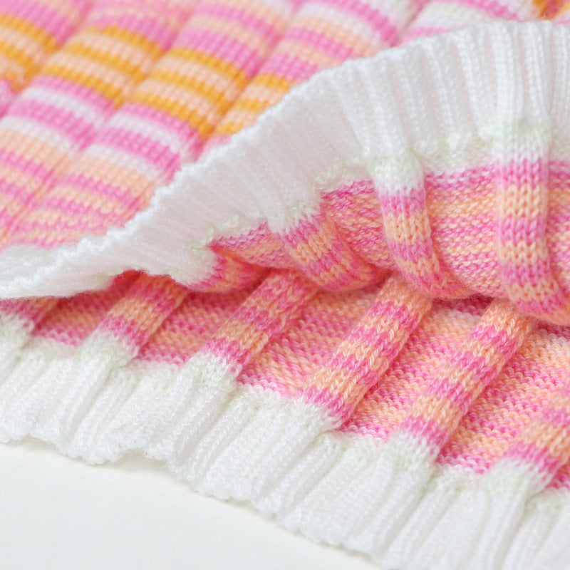 Elegant Italian-style striped knit blouse with a round neckline and short sleeves, made from high-quality cotton and Tencel