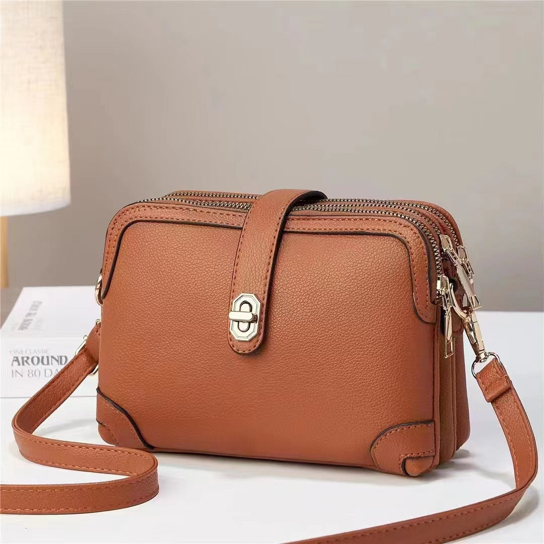 Bag for women 2025 new style fresh solid color large capacity multi pocket Korean version soft leather explosive single shoulder diagonal cross small square bag