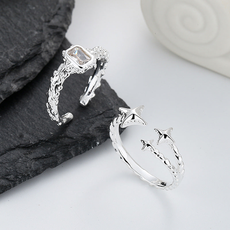 Zircon opening niche design feeling ins cold wind light luxury irregular French personality texture trendy cool female ring