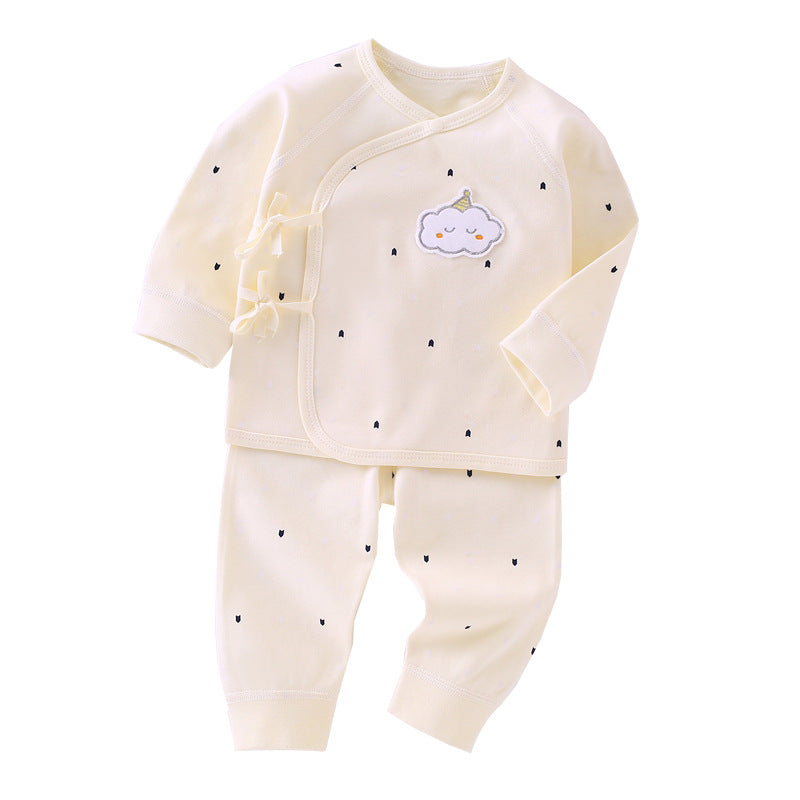 Newborn clothes Class A pure cotton spring and autumn boneless baby clothes, baby monk clothes, pajamas, underwear, lace up set 3