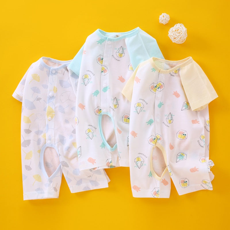 Baby jumpsuit made of pure cotton boneless A-class summer thin short sleeved newborn clothes, baby clothes, pajamas, climbing clothes