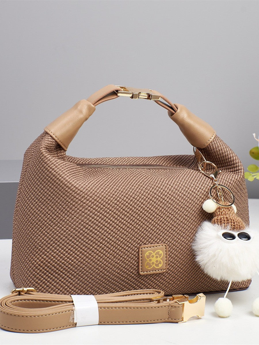 Foreign Trade Women's Bag 2025 Explosive Canvas Texture Single Shoulder Trendy Fashion Diagonal Pillow Bag Cartoon Accessories Small Square Bag