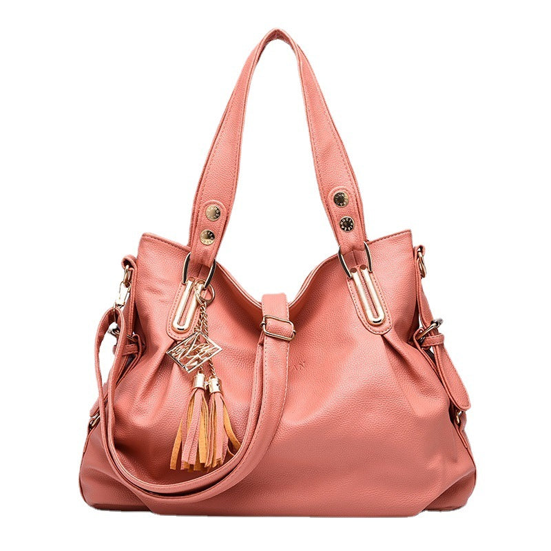 2025 New Middle aged and Elderly Handbag, Women's Tassel Fashion Soft Leather Bag, Single Shoulder Crossbody Bag, One Piece Hair Collection