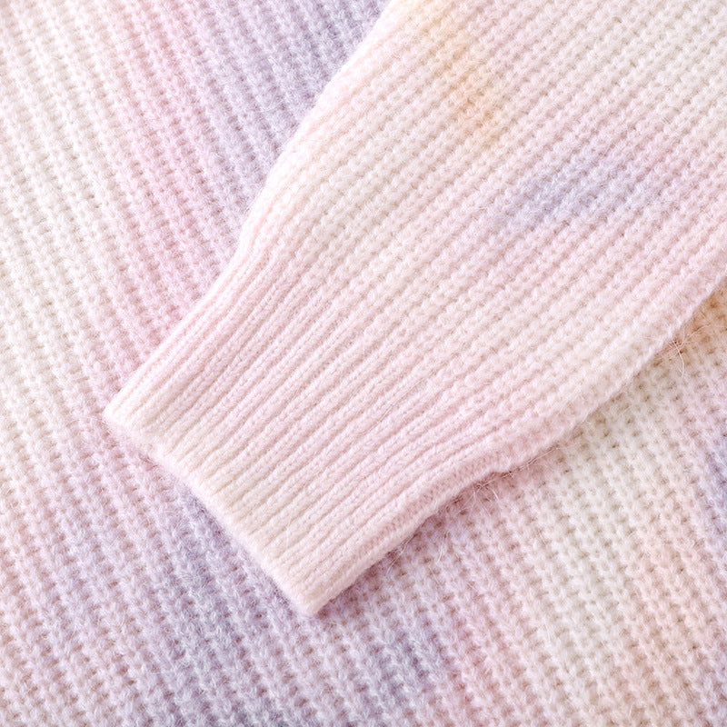 Elegant purple sweater with round neck and long sleeves in high-quality dyed alpaca wool knit with knot