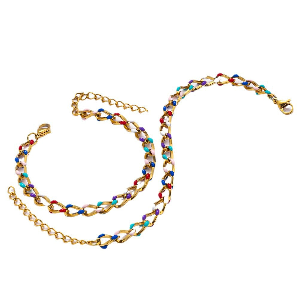 Stainless Steel Drip Oil Bracelet, European and American Cross border Versatile, Non fading, 18K Gold Plated, Women's Fashion Versatile Titanium Steel Bracelet