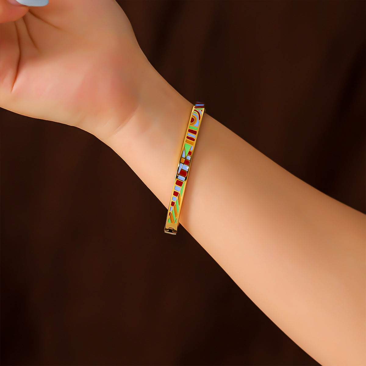 Fashion Stainless Steel Enamel Open Bracelet 18k Gold Women's Jewelry Non Fading Handmade Yiwu Titanium Steel Bracelet Wholesale