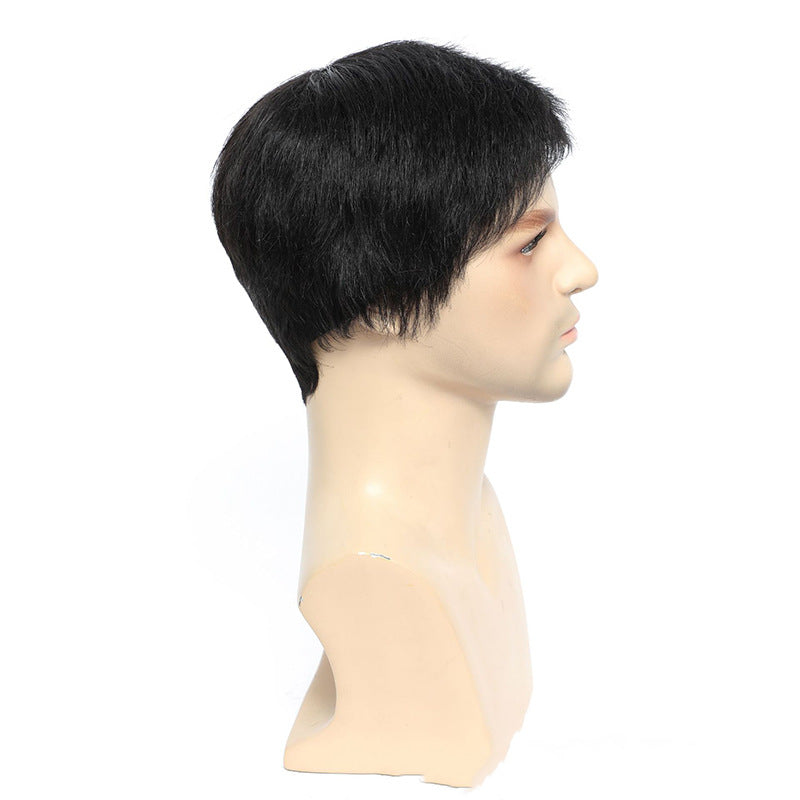 European and American foreign trade wig men's fashion synthetic headband black partial short straight hair manufacturer direct sales one piece hair replacement