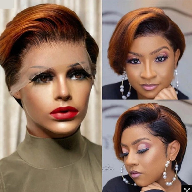 European and American women's short curly hair with slanted bangs, gold gradient black short straight hair headband, cross-border Amazon wish