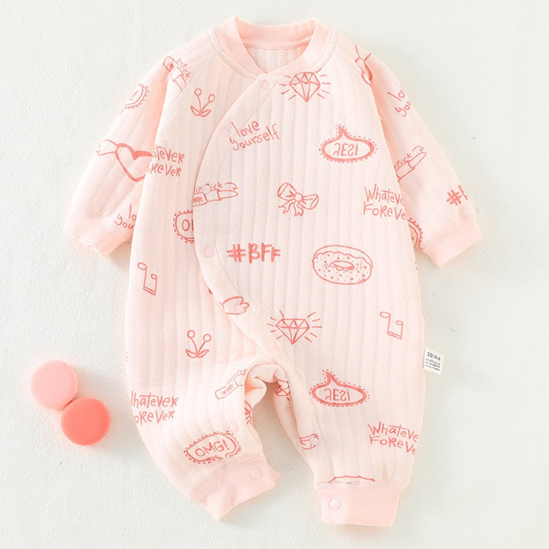 Baby three-layer warm jumpsuit newborn clothes pure cotton A-class baby autumn and winter warm clothes jumpsuit crawling clothes