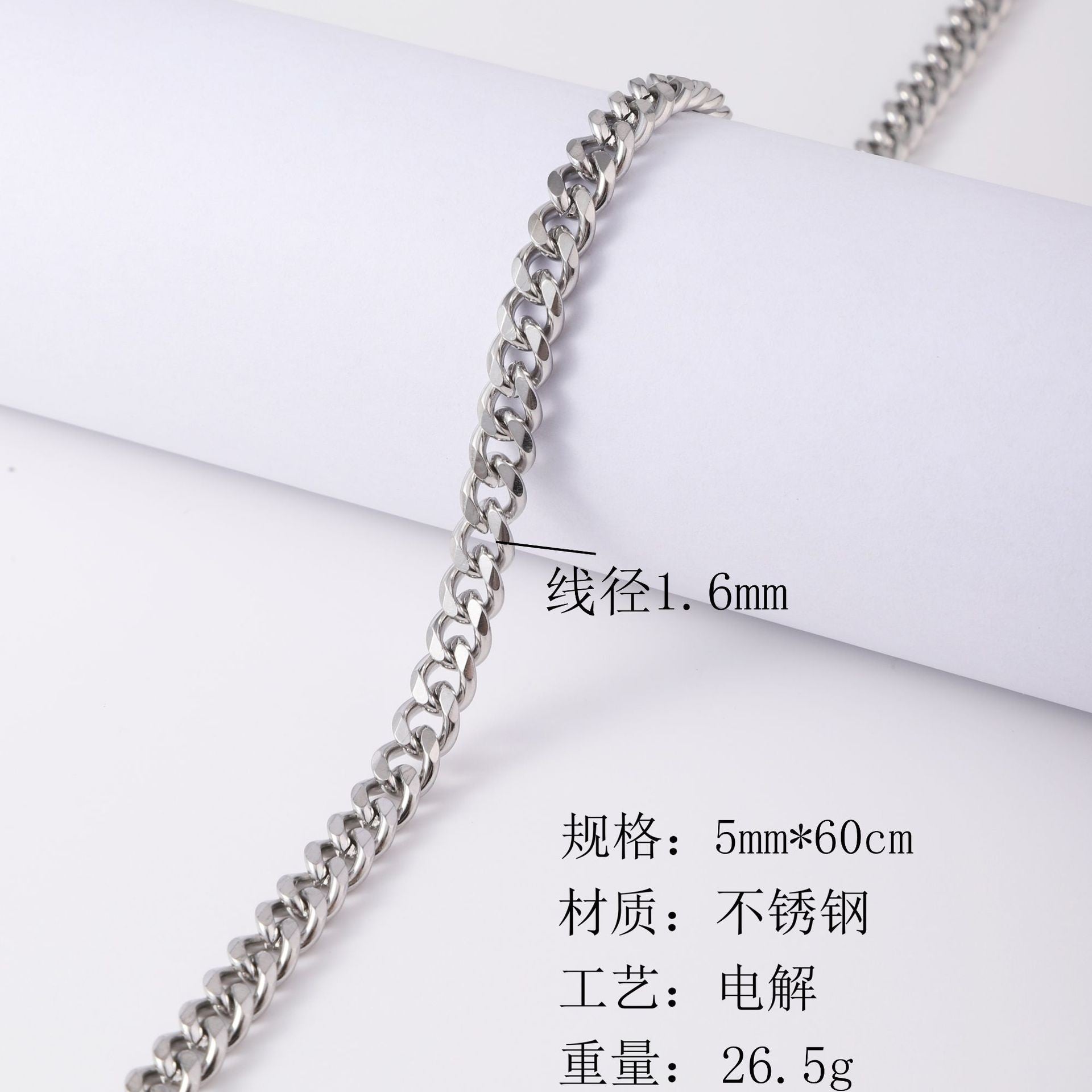 Titanium steel single wire six sided ground necklace, cross-border hot selling, plated with 18K gold Cuban chain, European and American men's stainless steel necklace
