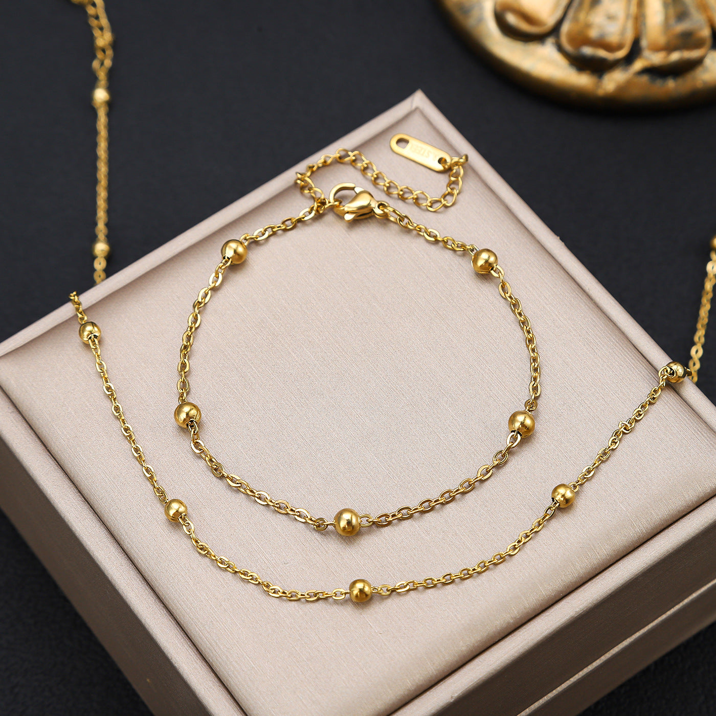 Stainless steel cross clip bead necklace bracelet set for women's fashionable collarbone necklace, elegant and versatile titanium steel bracelet