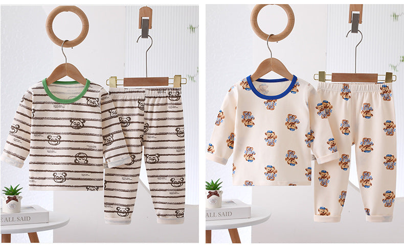 Lycra cotton children's autumn clothes and pants, Class A spring and autumn boys' and girls' pajamas, home clothes, underwear set, Anyang children's clothing