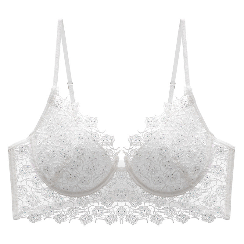 Sensual bra set with rhinestone rose embroidery