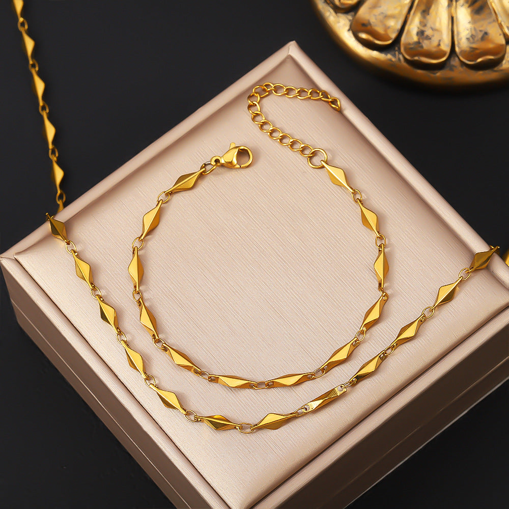 Stainless steel ingot chain necklace, hot selling cross-border in Europe and America, women's collarbone chain, chain plated with 18K real gold titanium steel bracelet