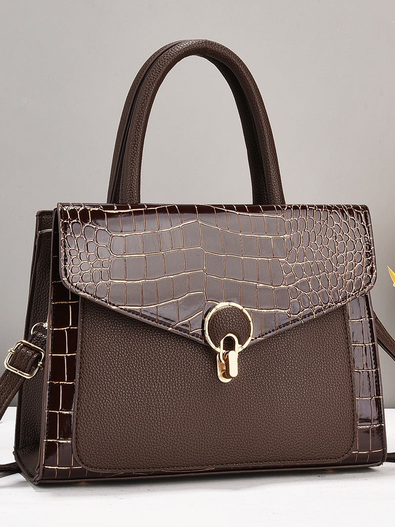 2024 new crocodile patterned contrasting tote women's bag with stylish texture and large capacity trendy single shoulder handbag