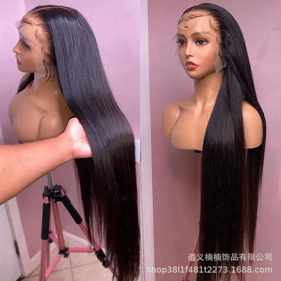 Cross border women's wig, European and American long straight hair, medium split long straight hair, synthetic hair cover manufacturer wholesale, one piece hair replacement