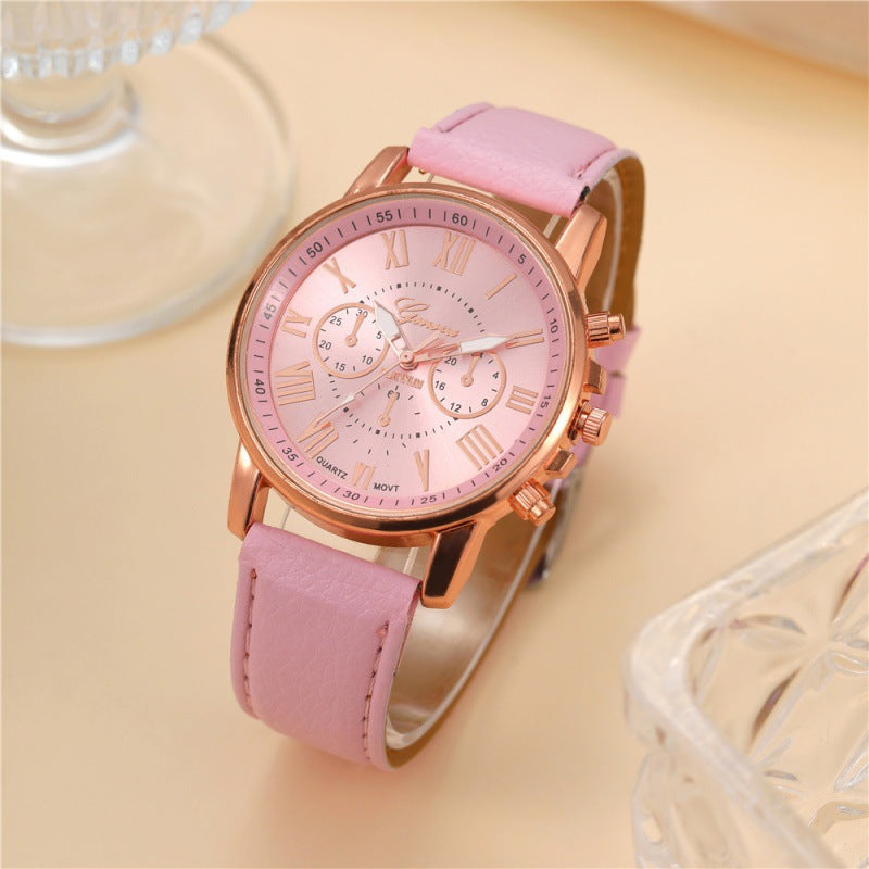 Women's Watch Geneva Geneva Fake Three Eyelid Strap Fashion Women's Roman Scale Women's Watch