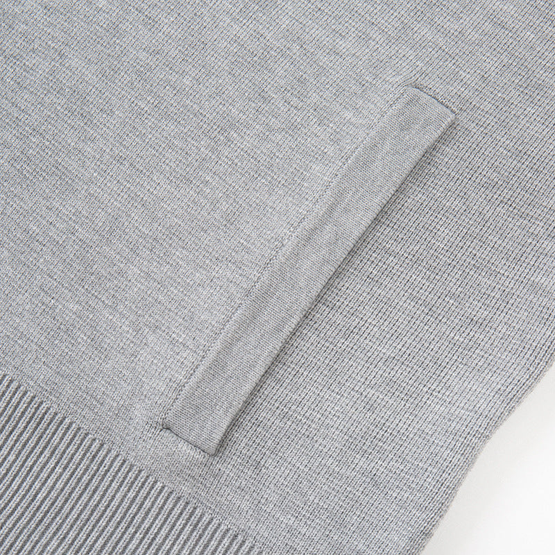 Stylish gray cardigan with hood, long sleeves, and zipper High-quality knit fabric