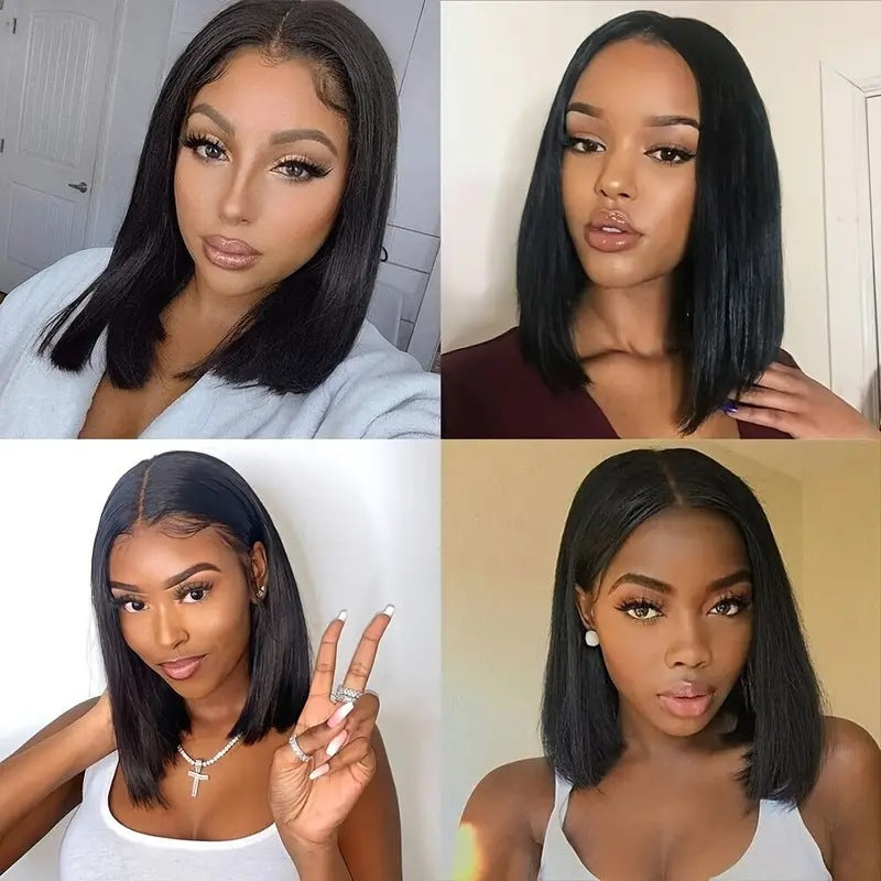 Amazon Europe and America Fashion Wig Bobo Head Mid Split Short Straight Fiber Headset Front Lace Lace Wigs