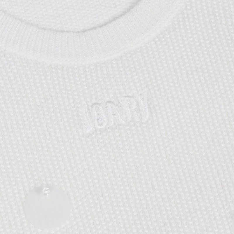 White JORYA vest with round neckline and bead embroidery, made of high-quality Tencel knit fabric