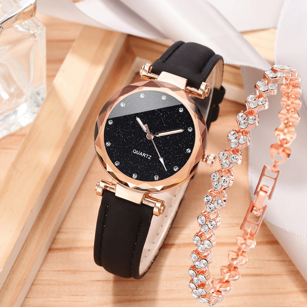 Korean version new fashionable foreign trade trend women's casual watch simple belt watch quartz watch bracelet set