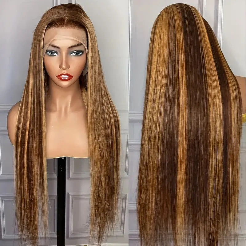 Cross border foreign trade, European and American fashion, piano color, dyed wig, African hot selling front lace long straight hair full head cover