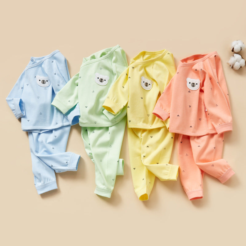 Newborn clothes 0-3 months pure cotton spring and autumn style boneless baby monk clothes pajamas baby underwear lace up set 6