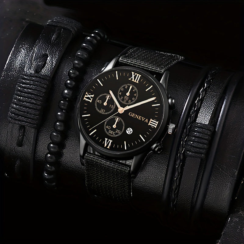Foreign trade hot selling men's set gift watch 4pcs bracelet 4-piece set men's watch calendar watch quartz watch sports