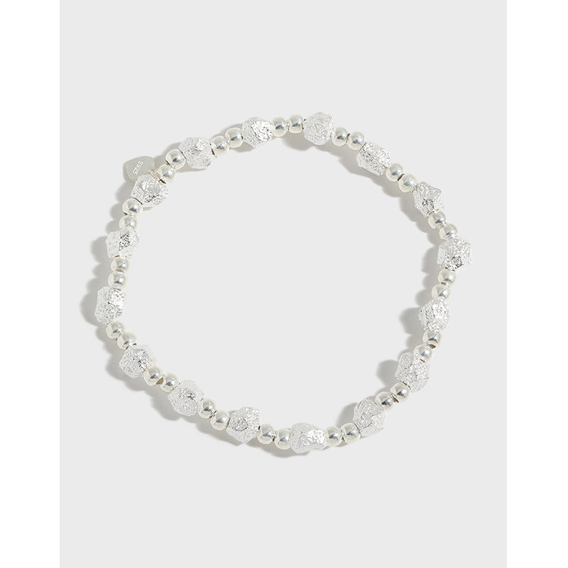 1002 Korean version of ins niche design geometric broken silver thread bead texture texture S925 sterling silver bracelet for women