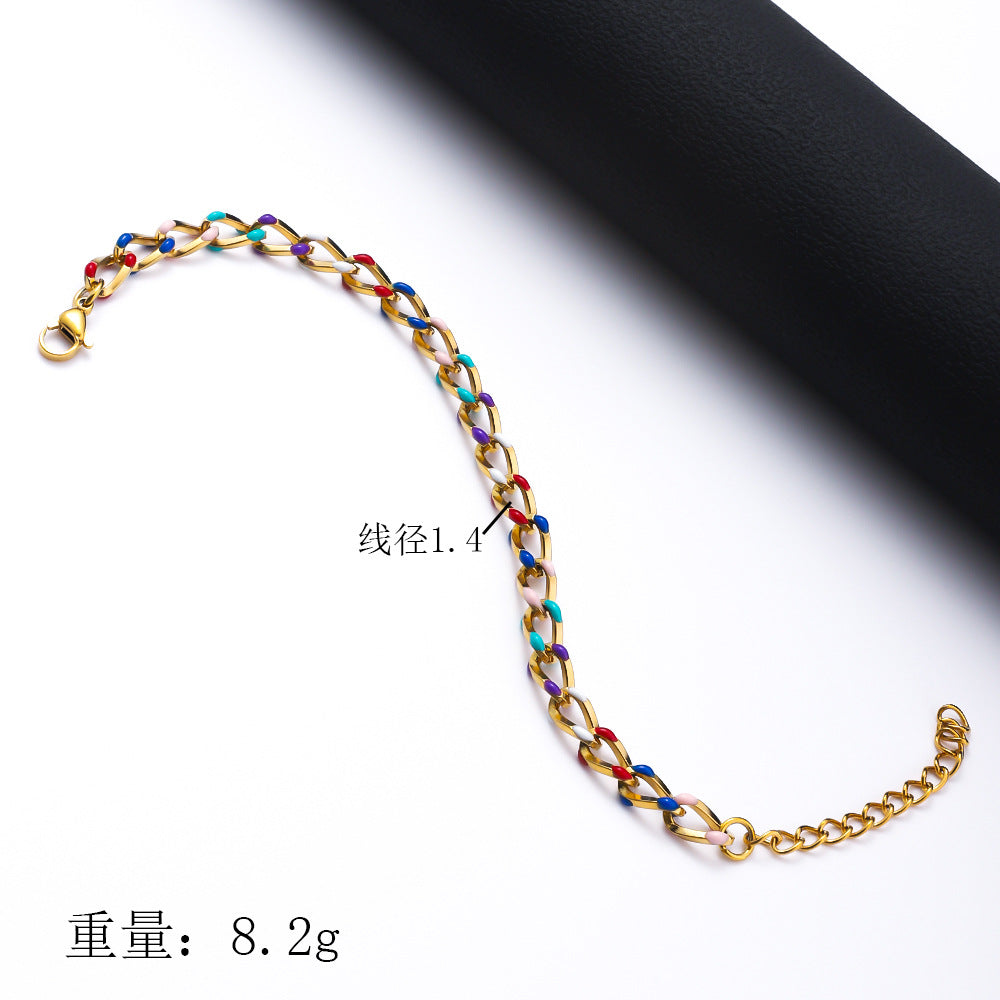 Stainless Steel Drip Oil Bracelet, European and American Cross border Versatile, Non fading, 18K Gold Plated, Women's Fashion Versatile Titanium Steel Bracelet