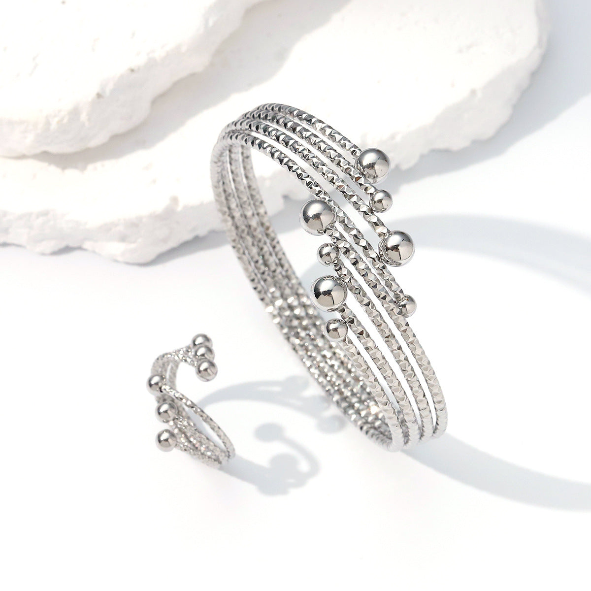 Cross border women's stainless steel bracelet ring set versatile and high-end ring vacuum plated 18K gold titanium steel bracelet