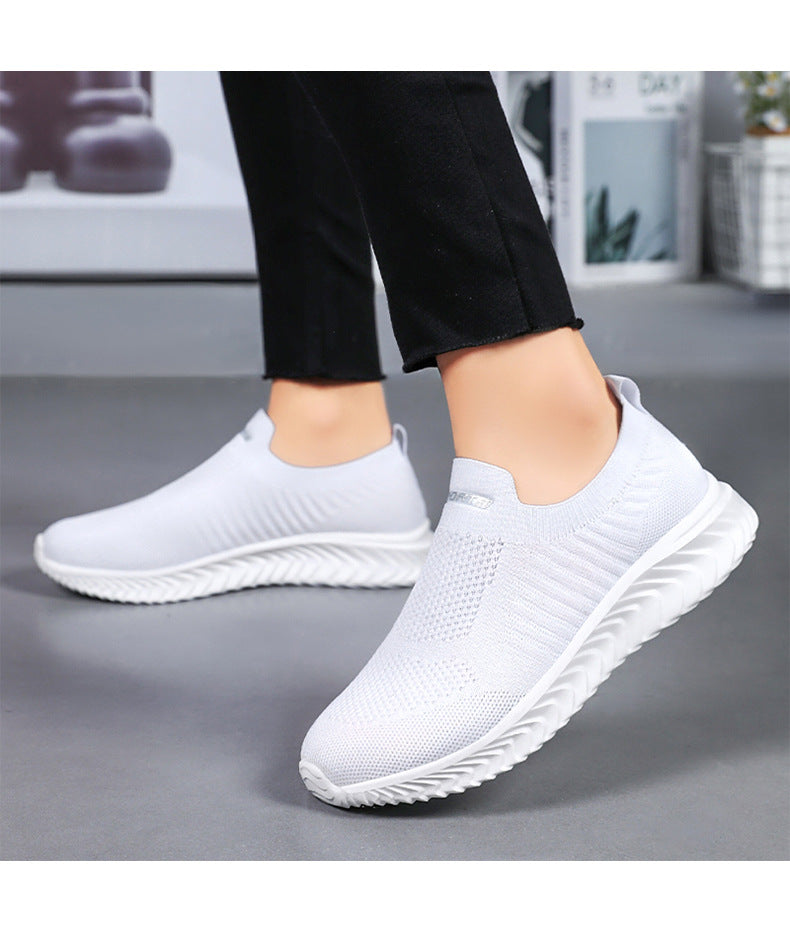 Women's shoes, mesh breathable single shoes, autumn new item, versatile and non stuffy casual shoes, cross-border one foot kick, mom's shoes