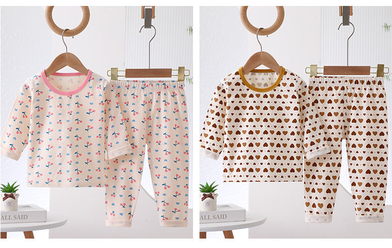 Lycra cotton children's autumn clothes and pants, Class A spring and autumn boys' and girls' pajamas, home clothes, underwear set, Anyang children's clothing