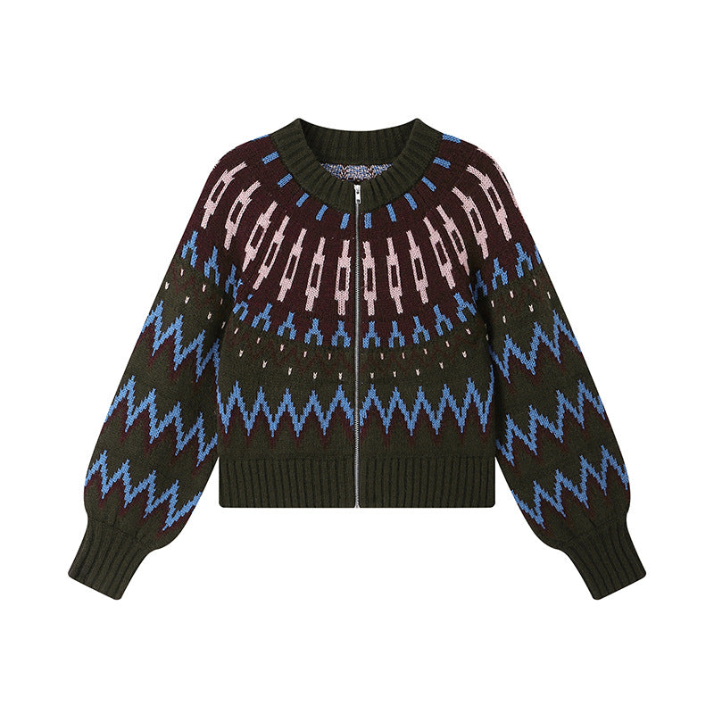 Stylish wool sweater with colorful polka dots and high-quality Fair Isle snowflake pattern