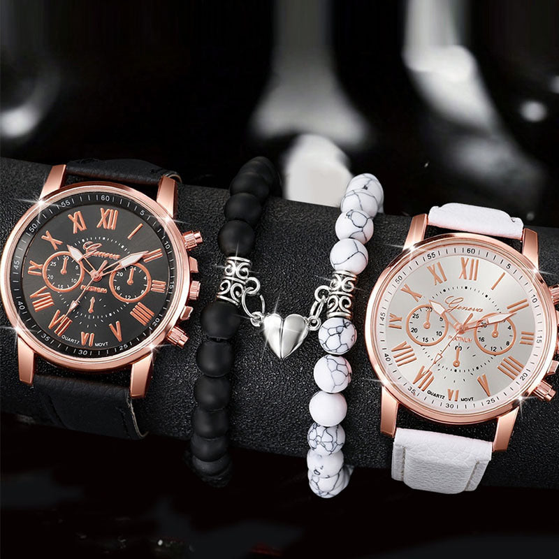 4-piece/set of popular foreign trade watch Roman pattern women's watch multi-color belt rose gold quartz couple watch